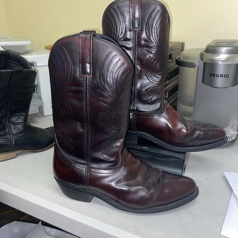 Masterson Cowboy Boots RB875 Men's Size 12EW Burgundy Black Leather Embroidered
